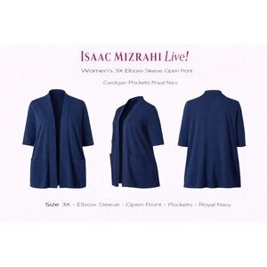 Isaac Mizrahi Live!‎ Navy Elbow Sleeve Open Front Cardigan Pockets 3X A376660
